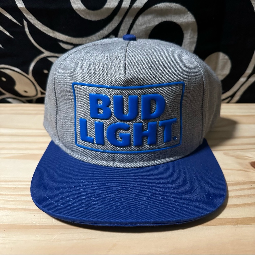 Bud Light Beer Grey Blue Snap Back Hat